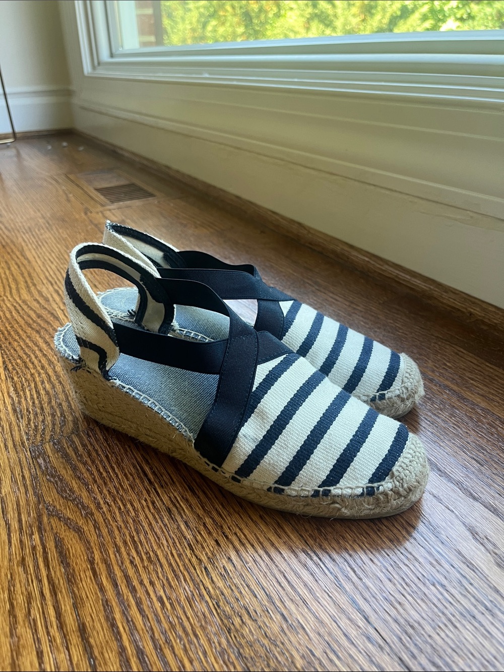 Toni Pons Striped Navy & White Espadrille Wedges